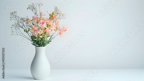 Minimalist Thai Flower Vase on White Background with Ample Copy Space