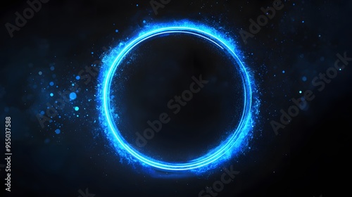 Technology blue circle light stage on black background