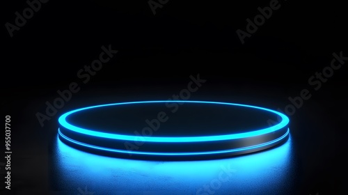 Technology blue circle light stage on black background