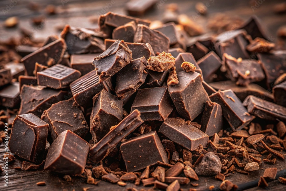 Flat lay of chopped dark chocolate Flat lay of chopped dark chocolate