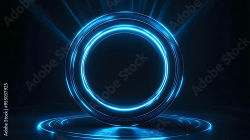 Technology blue circle light stage on black background