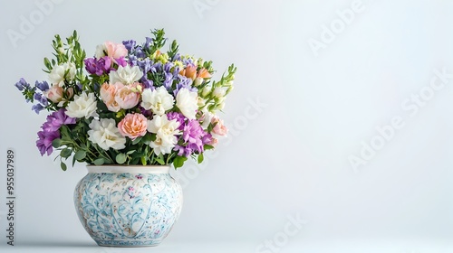 Wallpaper Mural Elegant Thai Flower Arrangement in Decorative Vase on White Background with Ample Space Torontodigital.ca