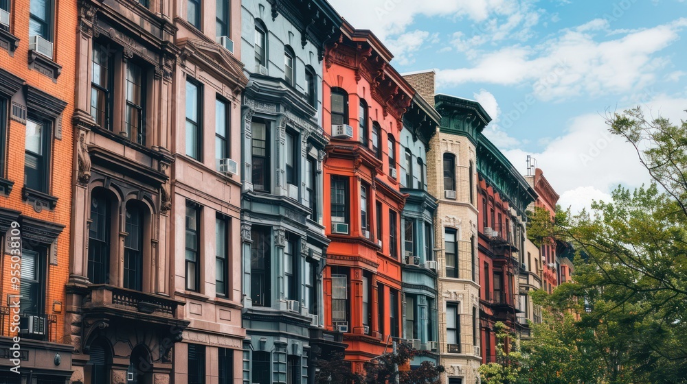Colorful Row Houses in Urban Setting