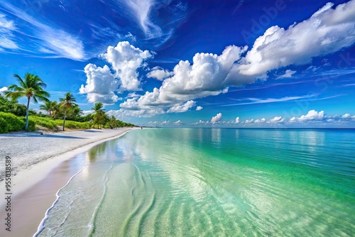 A Breathtaking Image Of A Serene Beach In Naples, Florida, With Crystal-Clear Waters, White Sands, And Vibrant Blue Skies Inviting Relaxation And Tranquility.