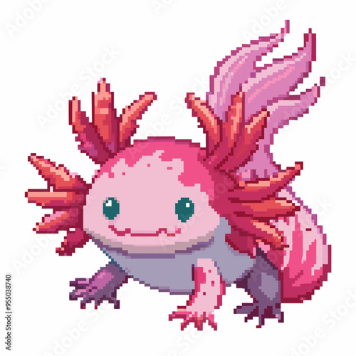 Cute Pixelated Axolotl Character   Pink Water Creature Sprite for Games and Animations