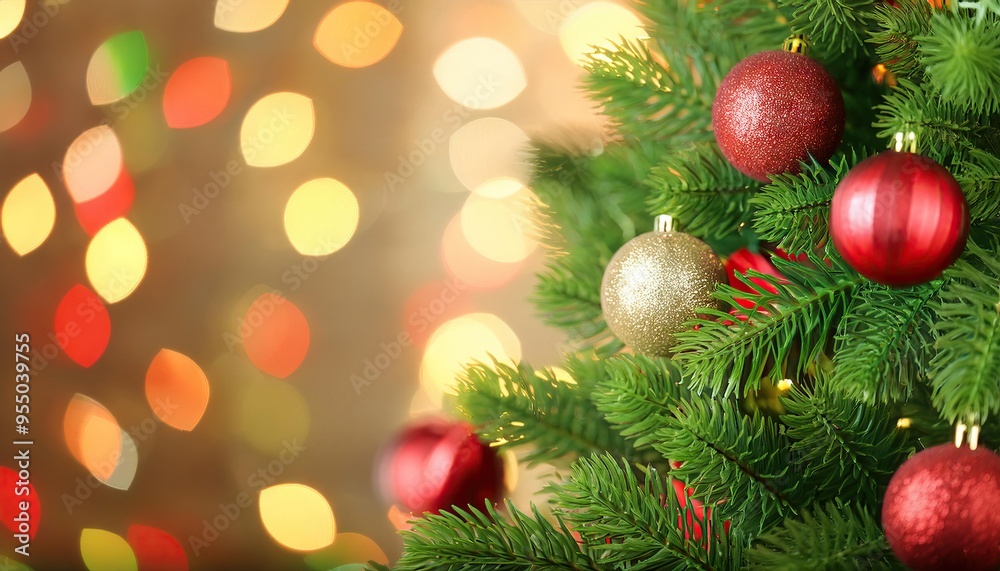 Christmas Tree With Baubles And Blurred Shiny Lights Christmas Tree With Baubles And Blurred Shiny Lights