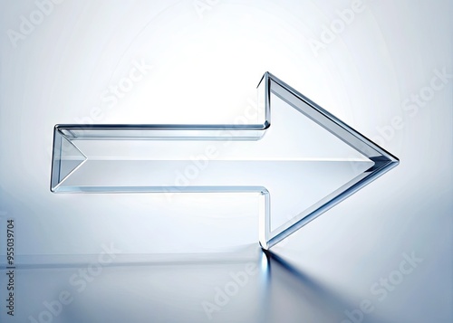 A clear glass arrow on a plain white background, pointing directly forward, symbolizing clarity, direction, and simplicity in decision-making and problem-solving. photo