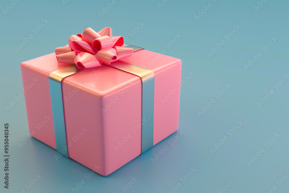 Pink gift box with a ribbon bow on a blue background, ready for celebration and special occasions. Pink gift box with a ribbon bow on a blue background, ready for celebration and special occasions.