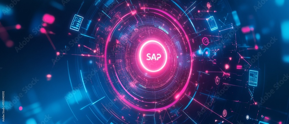 Futuristic Digital Interface with SAP Logo and Tech Network Stock ...