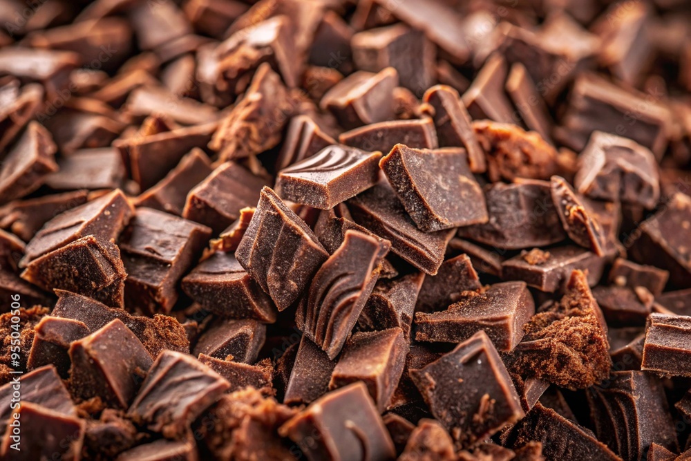 Flat lay of chopped dark chocolate Flat lay of chopped dark chocolate