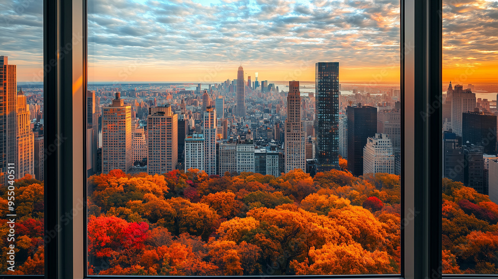 Obraz premium autumn,NewYork,hotel,window,NY, city,