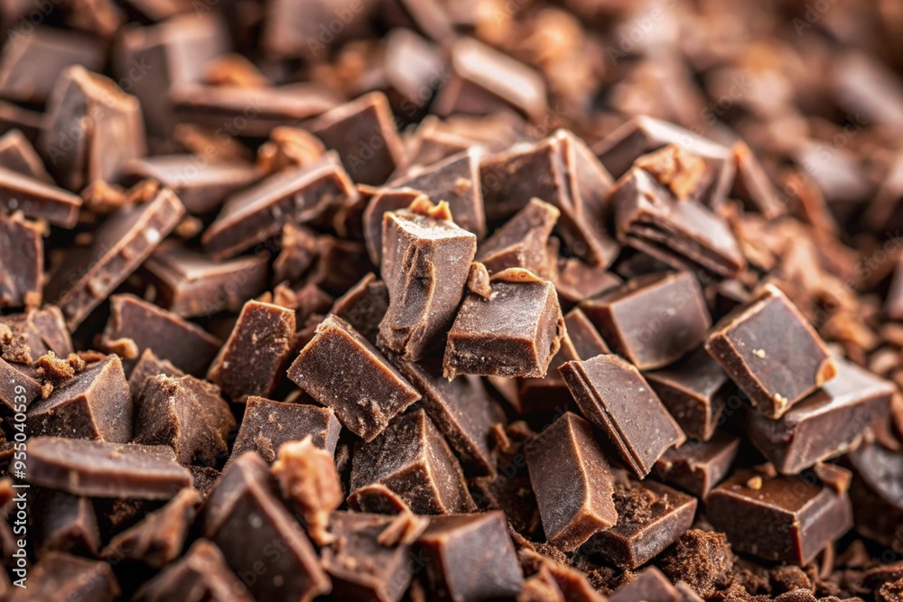 Flat lay of chopped dark chocolate