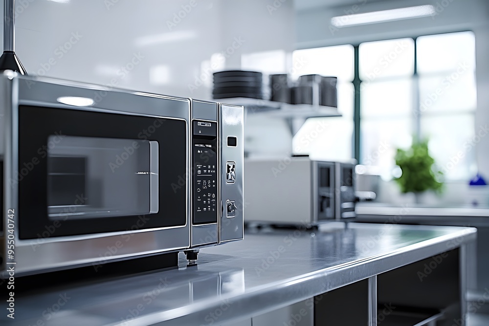 Fototapeta premium Stainless Steel Microwave in Kitchen