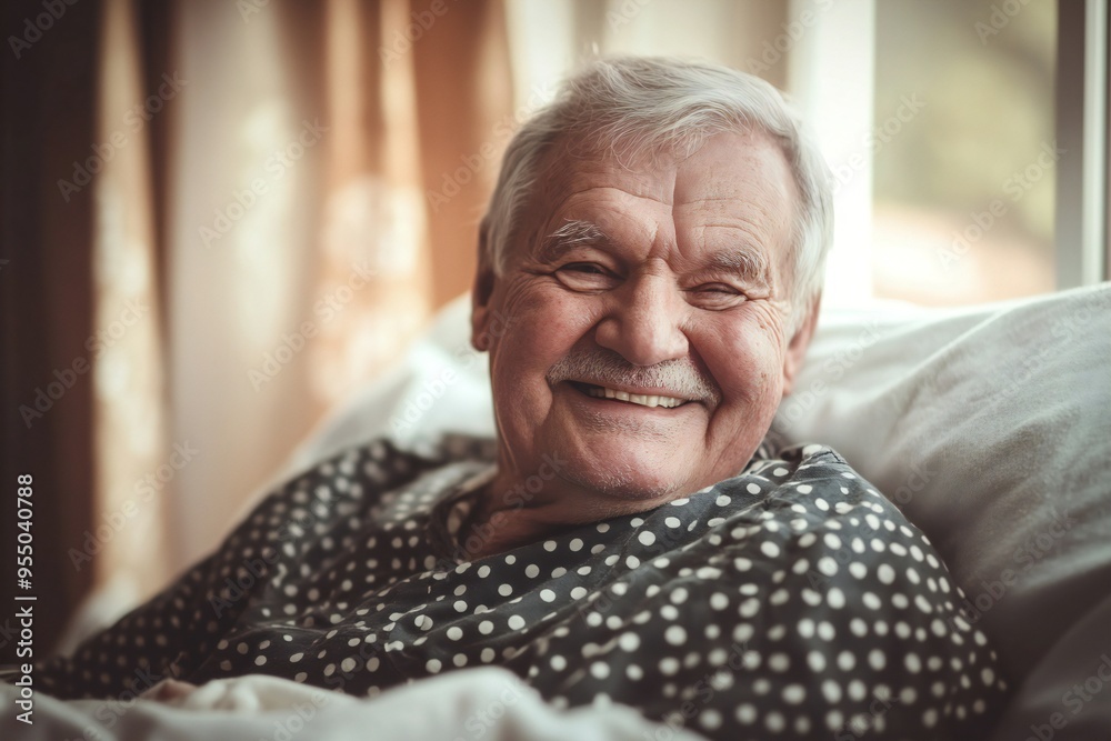 Serene elderly man resting peacefully in a well-lit hospital room, exuding wisdom and dignity in old age Serene elderly man resting peacefully in a well-lit hospital room, exuding wisdom and dignity in old age