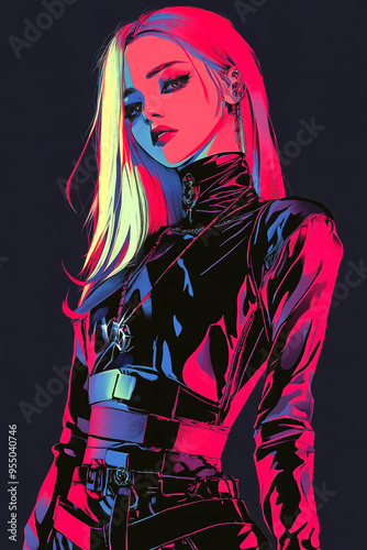 Cyberpunk fantasy female character.