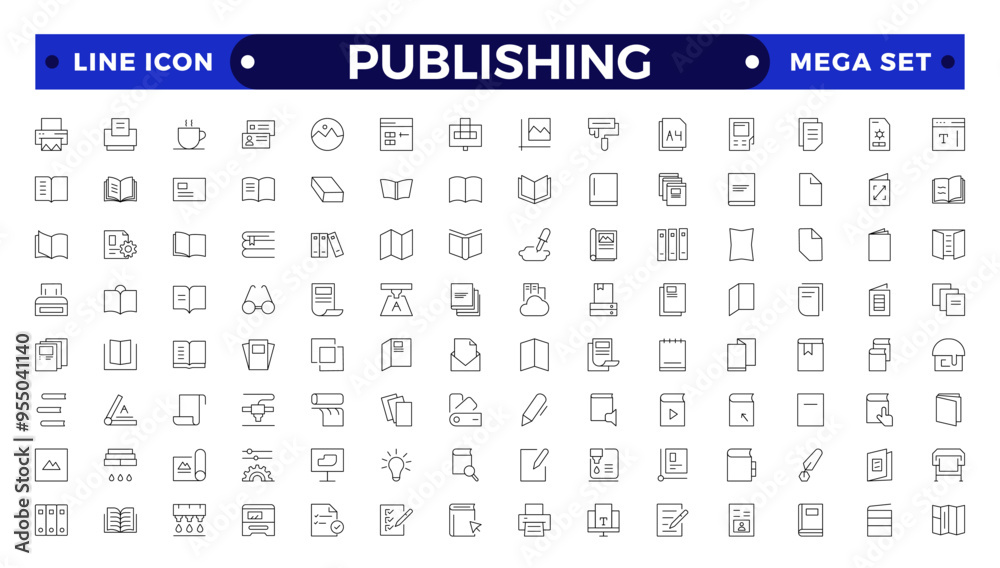 Publishing Outline icon. Flyer Brochure line icon set. letterhead, booklet, leaflet, corporate catalog, envelope. Publishing Outline icon. Flyer Brochure line icon set. letterhead, booklet, leaflet, corporate catalog, envelope.