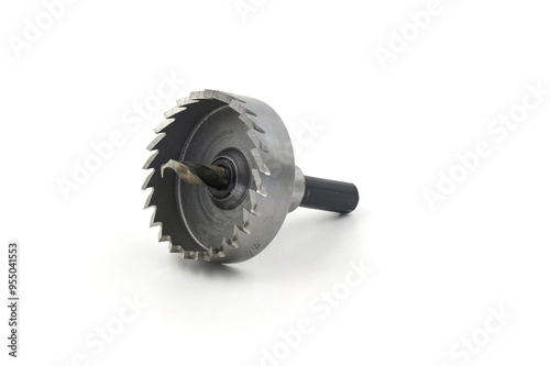 This is a high-quality image of a hold saw on a white background. The saw's handle is made of a sturdy black material 