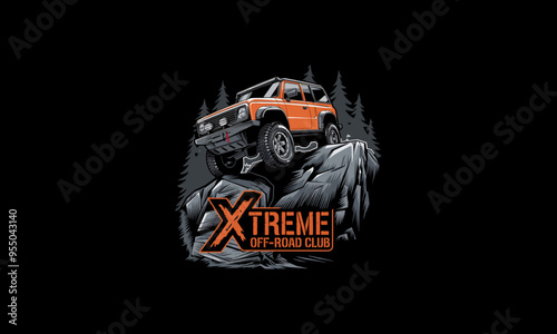 An off-road vehicle on a rocky cliff with "Xtreme Off-Road Club" text.
