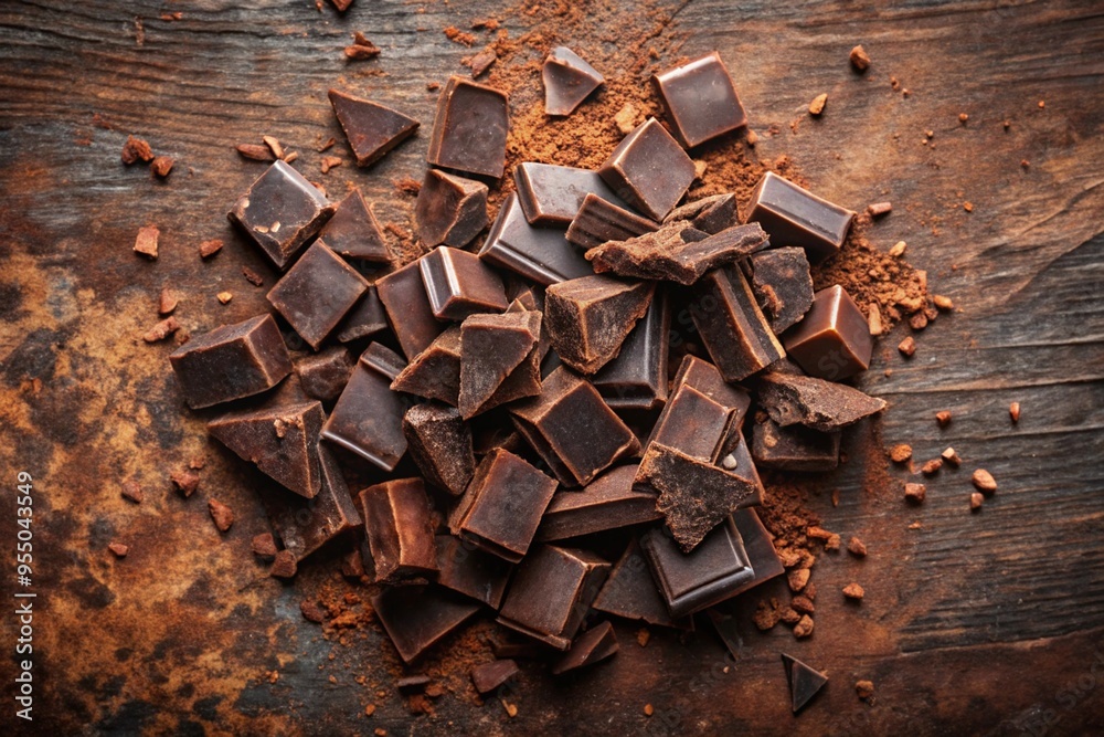 Flat lay of chopped dark chocolate Flat lay of chopped dark chocolate
