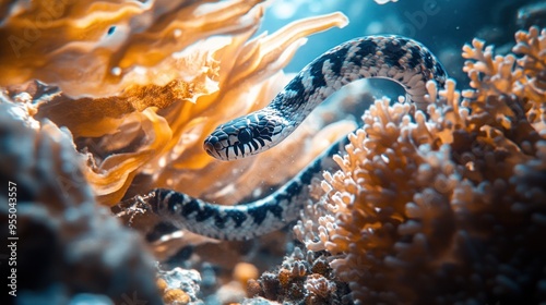 Black and White Snake in the Coral Reef photo