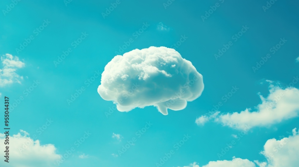 A brain-shaped cloud in a clear blue sky, illustrating the concept of creative thinking and innovation A brain-shaped cloud in a clear blue sky, illustrating the concept of creative thinking and innovation