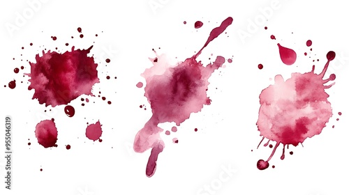 Elegant Wine Stains Vector Illustration Collection with Watercolor Splashes - Flat Design Clipart Set for Graphic Overlays