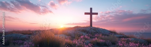 Serene Sunrise Over Mountain Cross