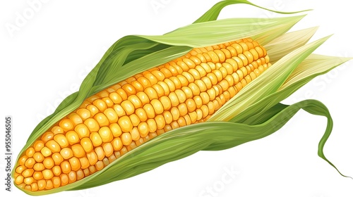 Wallpaper Mural Detailed of Corn Ear with Peeled Green Husk and Golden Kernels Torontodigital.ca