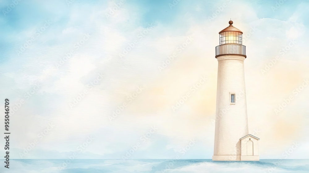 Solar-powered lighthouse, guiding light, renewable energy, Watercolor style Solar-powered lighthouse, guiding light, renewable energy, Watercolor style