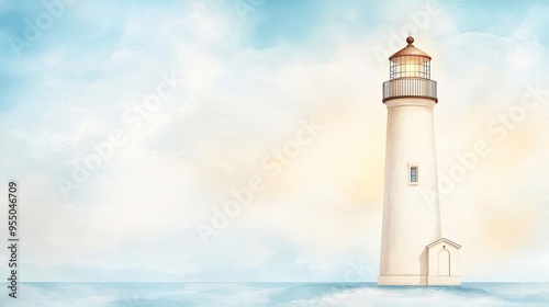 Solar-powered lighthouse, guiding light, renewable energy, Watercolor style