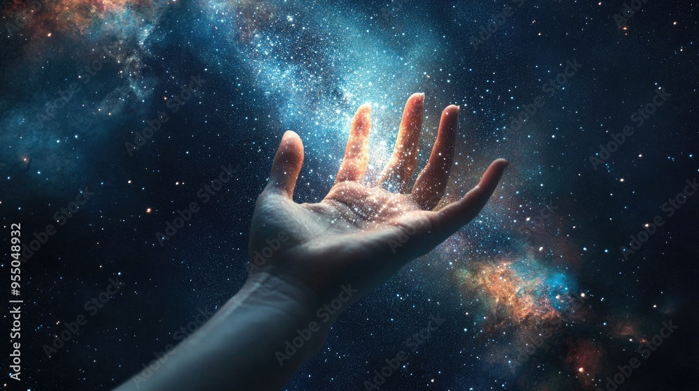 A hand reaching for the stars, depicting the concept of aspiration, dreams, and achieving the impossible. - A hand reaching for the stars, depicting the concept of aspiration, dreams, and achieving the impossible. -
