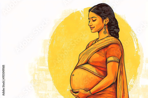 Illustration of a pregnant south Asian woman.
