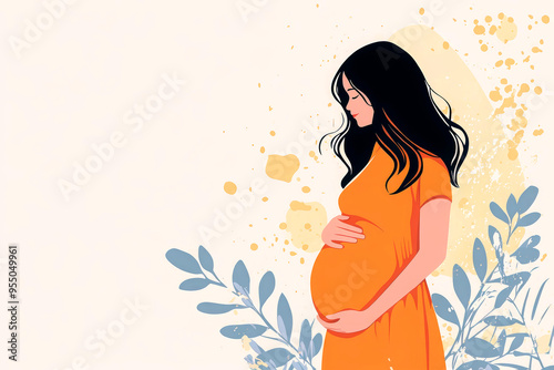 Illustration of a pregnant woman with soft colors.