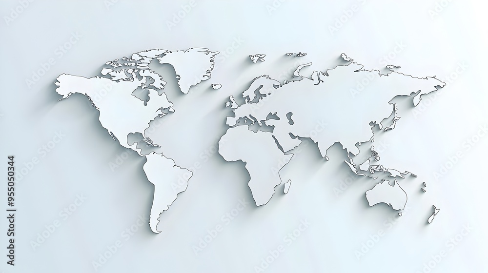 Minimalist and Soft Curving Global Map Design on White Background long_title:This stylized world Minimalist and Soft Curving Global Map Design on White Background long_title:This stylized world