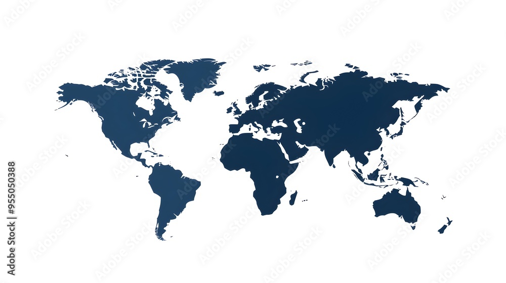 Fototapeta premium Simplified Bold Outline Global World Map Graphic on White Background