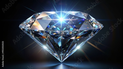 Gorgeous, intricately detailed 3D rendered diamond with sharp facets and brilliant shine, suspended in mid-air against a deep black background, emphasizing its luxurious beauty.