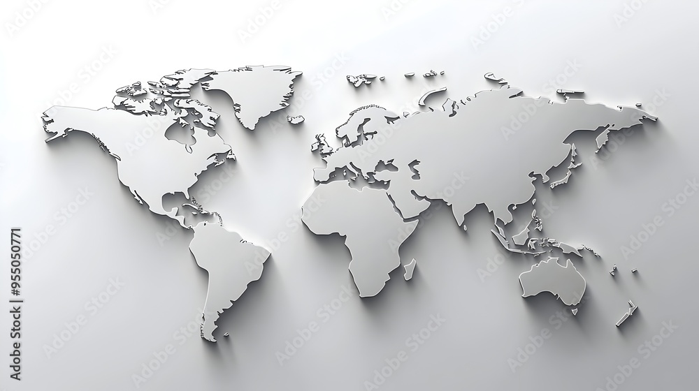 Minimalist Shaded World Map on Crisp White Background Minimalist Shaded World Map on Crisp White Background