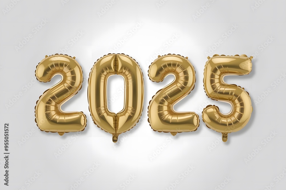 golden balloon of number 2025 on a white background, new year balloon, 2025 foil balloon , new year background golden balloon of number 2025 on a white background, new year balloon, 2025 foil balloon , new year background