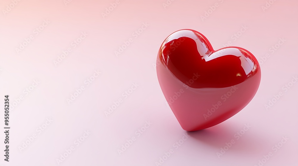 Minimalistic 3D Red Heart Icon on Light Pink Background - Cute and Simple Isometric Design with Soft Lighting Minimalistic 3D Red Heart Icon on Light Pink Background - Cute and Simple Isometric Design with Soft Lighting