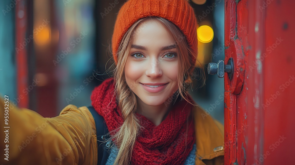 Kind Gesture - Person Holding Door Open for Another with Grateful Smiles of Connection Kind Gesture - Person Holding Door Open for Another with Grateful Smiles of Connection