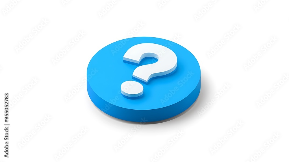 3D Blue Question Mark Icon on White Background High Resolution Isometric Design
