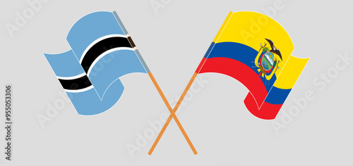 Crossed and waving flags of Botswana and Republic of Ecuador