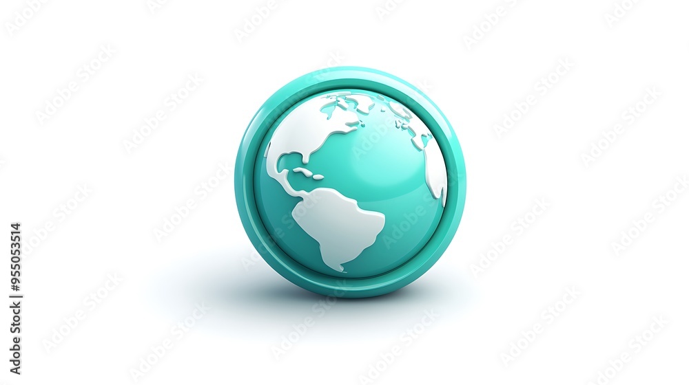 3D Globe Icon in Blue-Green Circle Isolated on White Background - High Resolution Isometric View 3D Globe Icon in Blue-Green Circle Isolated on White Background - High Resolution Isometric View