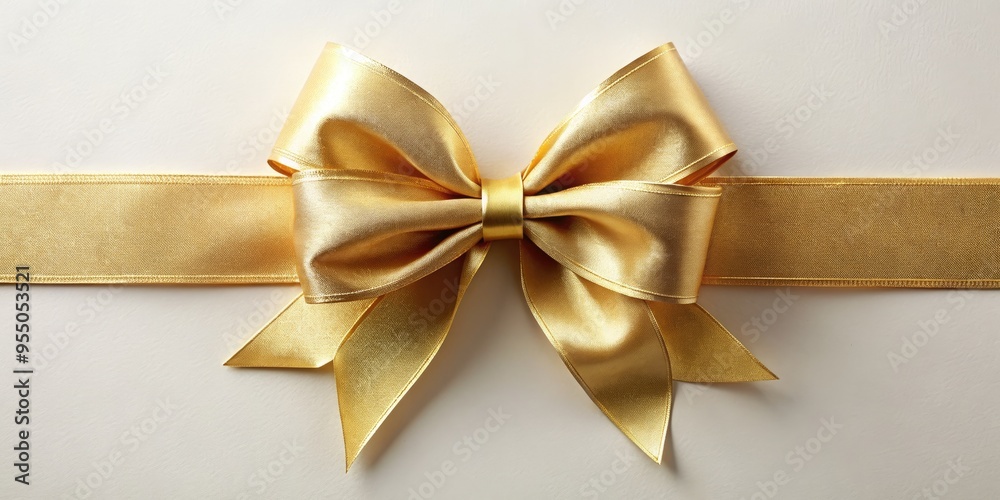 A luxurious gold-colored ribbon elegantly tied into a perfect bow adorns a beautifully wrapped gift, shimmering with sophistication and refinement on a soft, neutral background. A luxurious gold-colored ribbon elegantly tied into a perfect bow adorns a beautifully wrapped gift, shimmering with sophistication and refinement on a soft, neutral background.