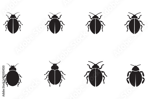 A silhouette of a bedbug as a black logo icon against a white background.