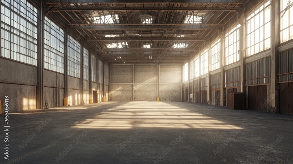 Sunlight Streaming Through Industrial Warehouse Windows Sunlight Streaming Through Industrial Warehouse Windows