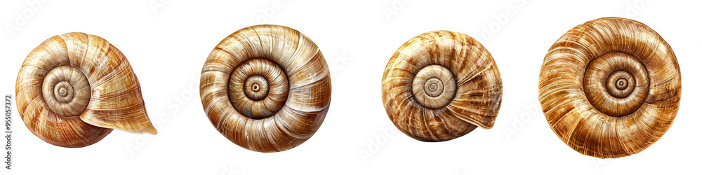 A collection of beautifully detailed spiral seashells showcasing intricate patterns and natural textures, perfect for marine art. A collection of beautifully detailed spiral seashells showcasing intricate patterns and natural textures, perfect for marine art.