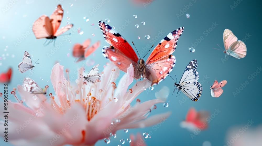 A cloth bag mockup featuring a design of butterflies flying around a blooming flower, representing the beauty and fragility of nature. A cloth bag mockup featuring a design of butterflies flying around a blooming flower, representing the beauty and fragility of nature.