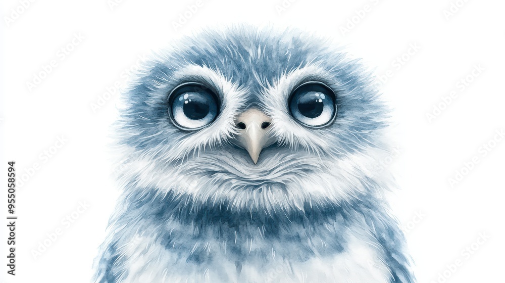 Cute Watercolor Owl Painting with Big Blue Eyes Adorable Animal Art Print Cute Watercolor Owl Painting with Big Blue Eyes Adorable Animal Art Print