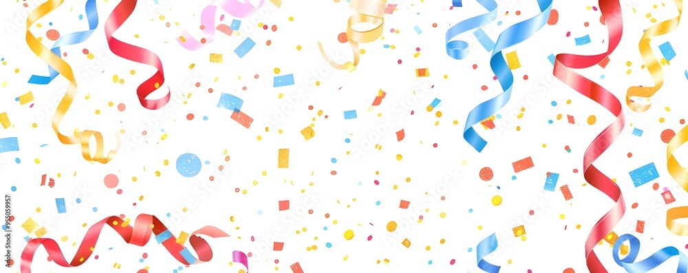 confetti and ribbons on a white background, flat design illustration. confetti and ribbons on a white background, flat design illustration.